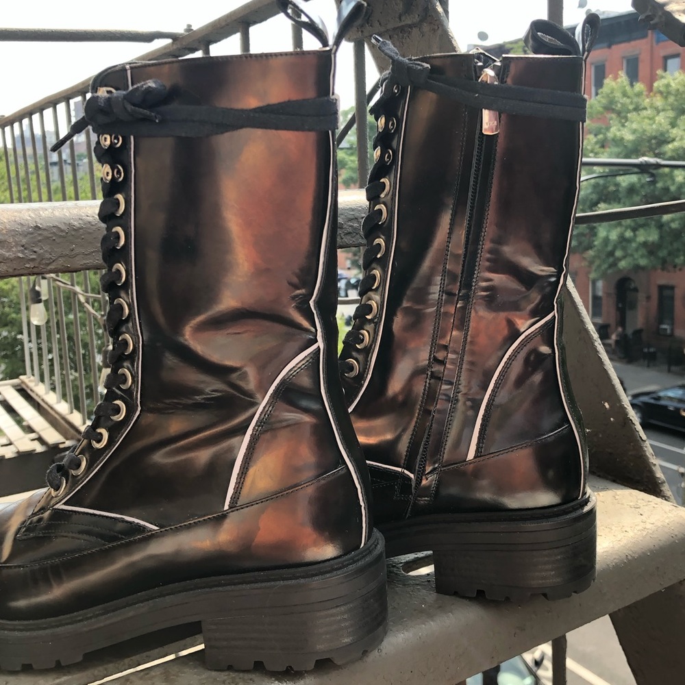 NWOT NWOB Havva Mustafa Metallic Oiled Bronze Black Lace Up Combat Boots - Picture 10 of 16